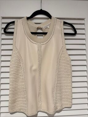 MELISSA NEPTON Cream Sleeveless Mixed-Media Knit & Faux Leather Top